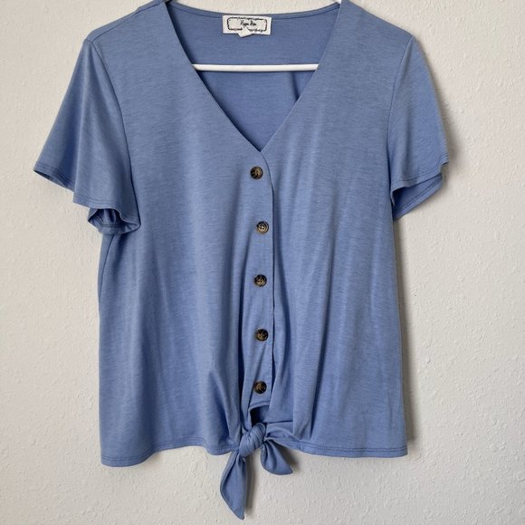 Hippie Rose Blue V Neck Shirt size M - Picture 1 of 3